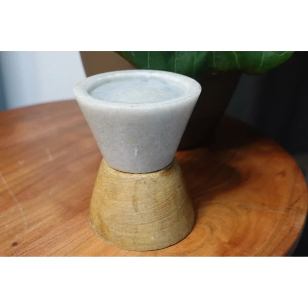 Vintage solid‎ marble and wood candle holder